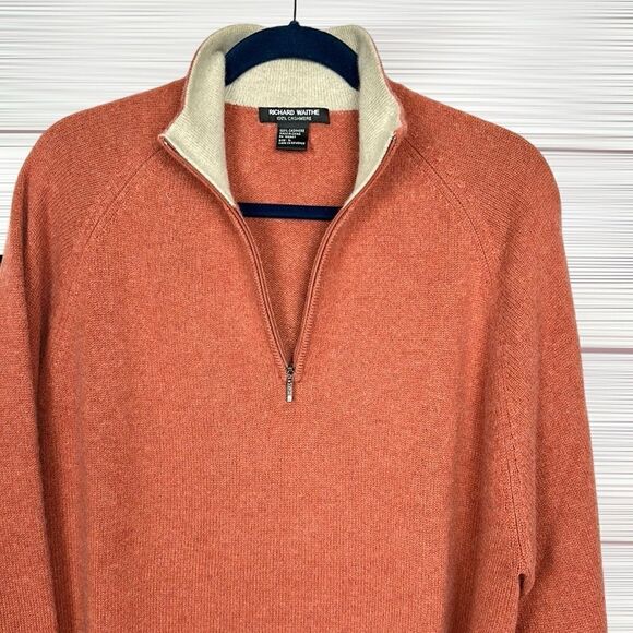 Richard Waithe Cashmere Sweater 1/4 Zip High Neck Burnt Orange L - Picture 4 of 11